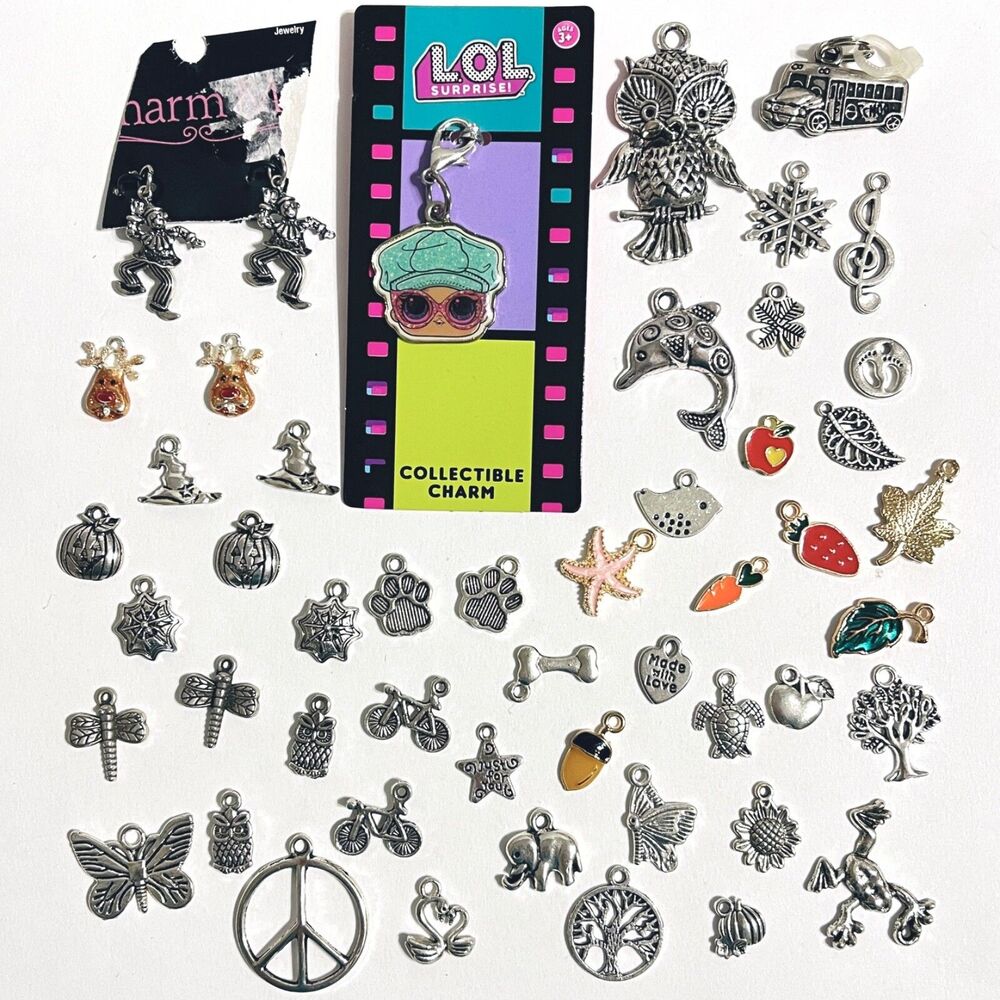Large Lot Charms Pendants Holidays Animals Garden Kids Jewelry Craft 50 Piece